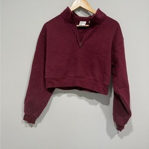 TNA Maroon Cropped Half-Zip Hoodie